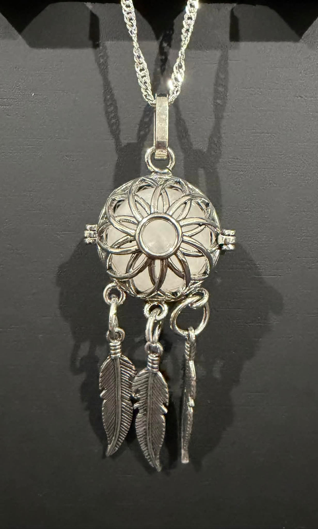 Dreamcatcher Bead Cage Necklace with Sterling Silver Chain