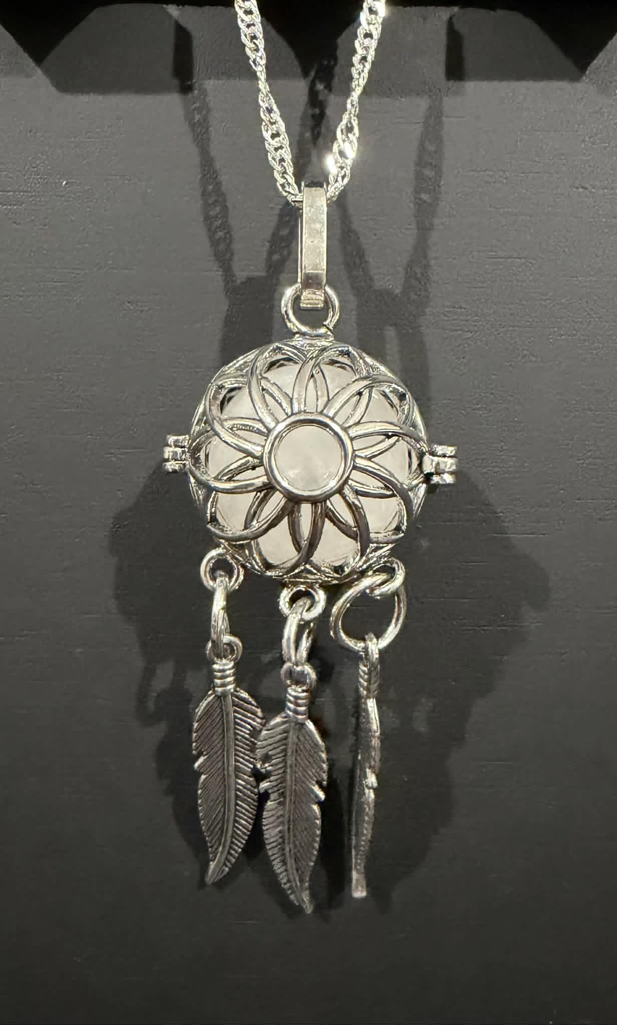 Dreamcatcher Bead Cage Necklace with Sterling Silver Chain
