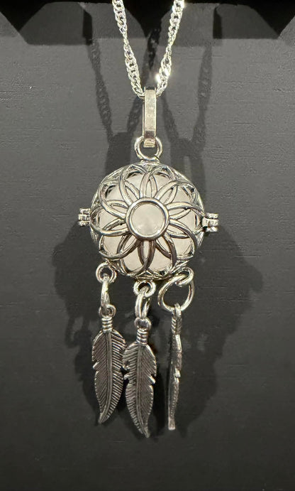 Dreamcatcher Bead Cage Necklace with Sterling Silver Chain