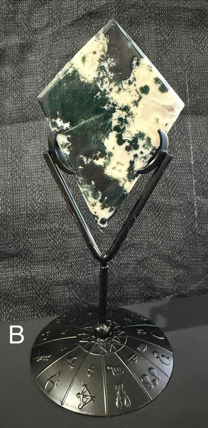 Moss Agate Diamond Shape with Stand