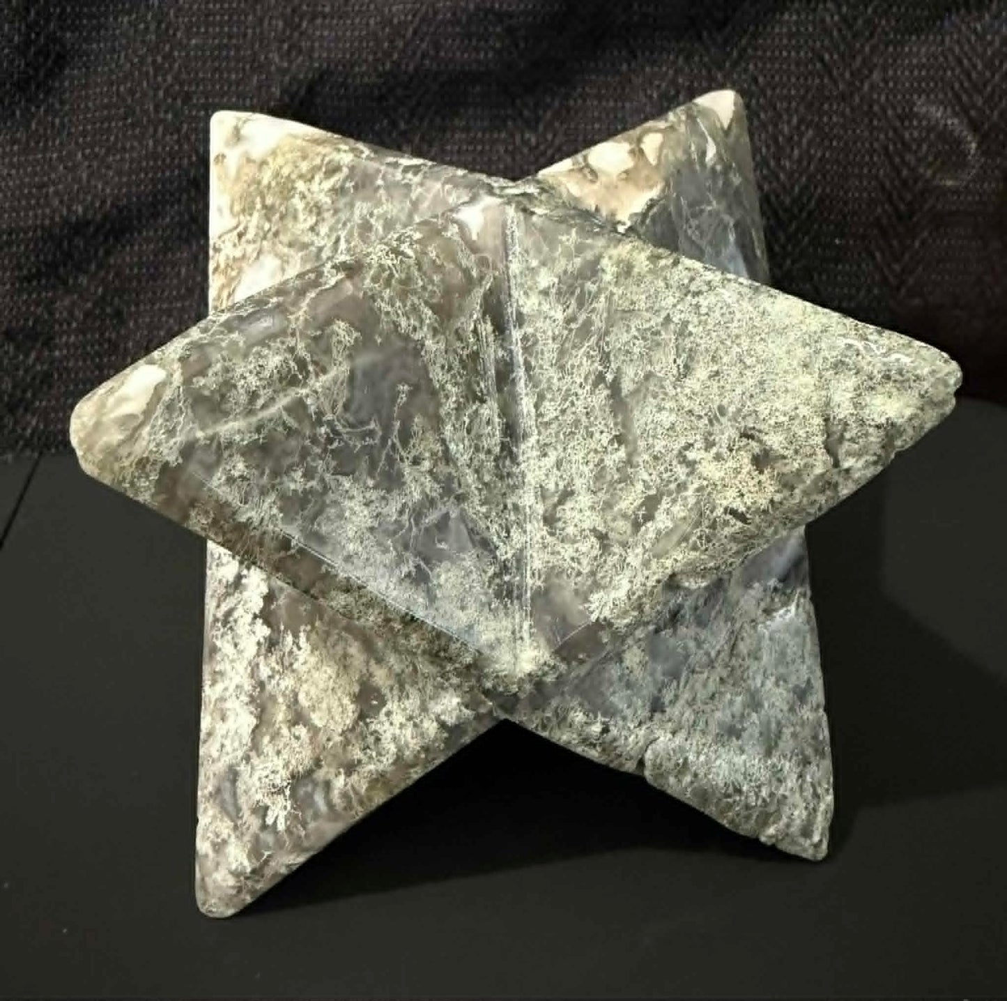Moss Agate Merkaba Carving