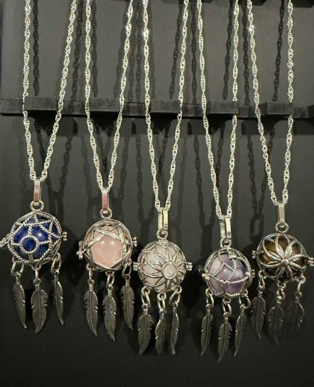 Dreamcatcher Bead Cage Necklace with Sterling Silver Chain