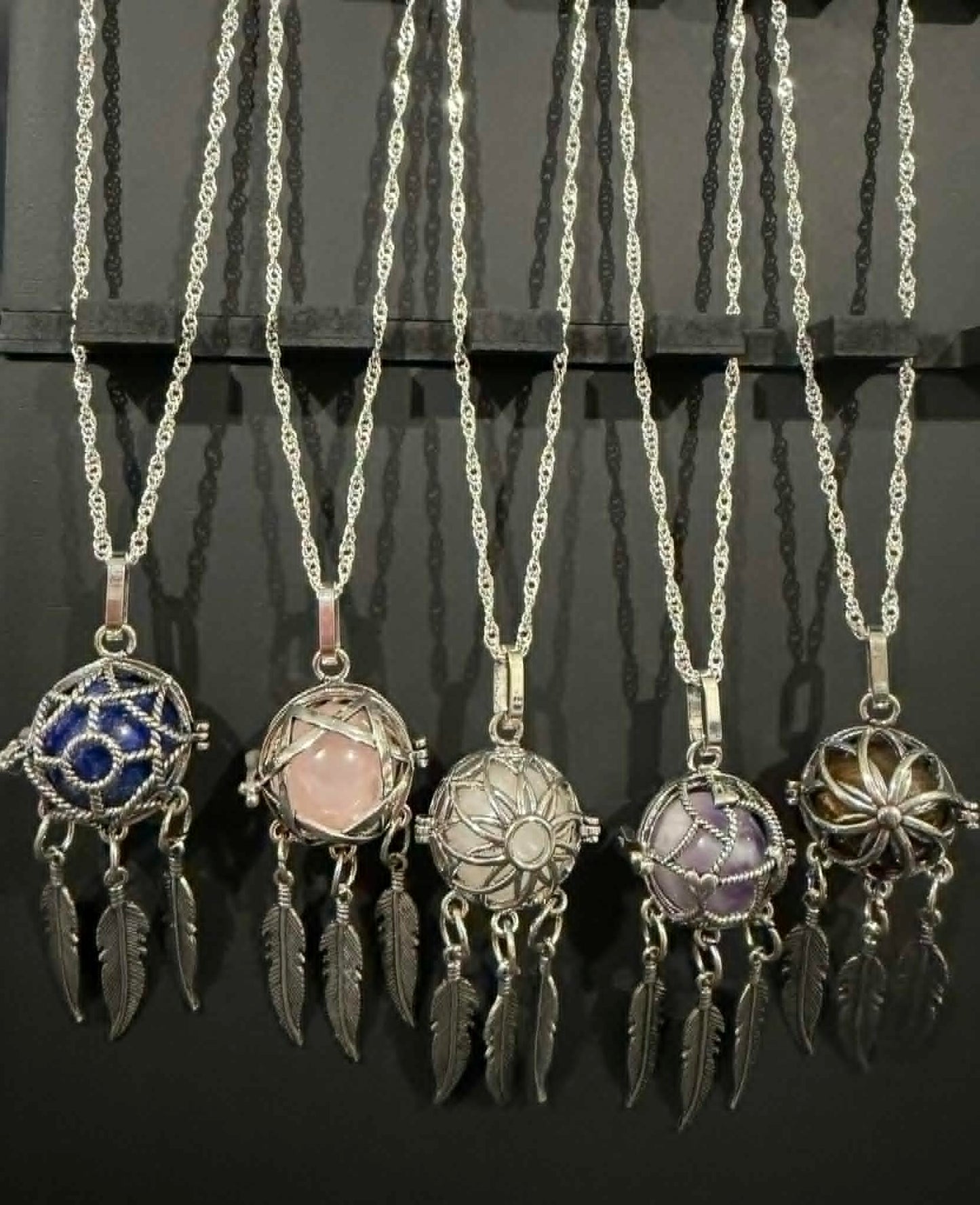 Dreamcatcher Bead Cage Necklace with Sterling Silver Chain