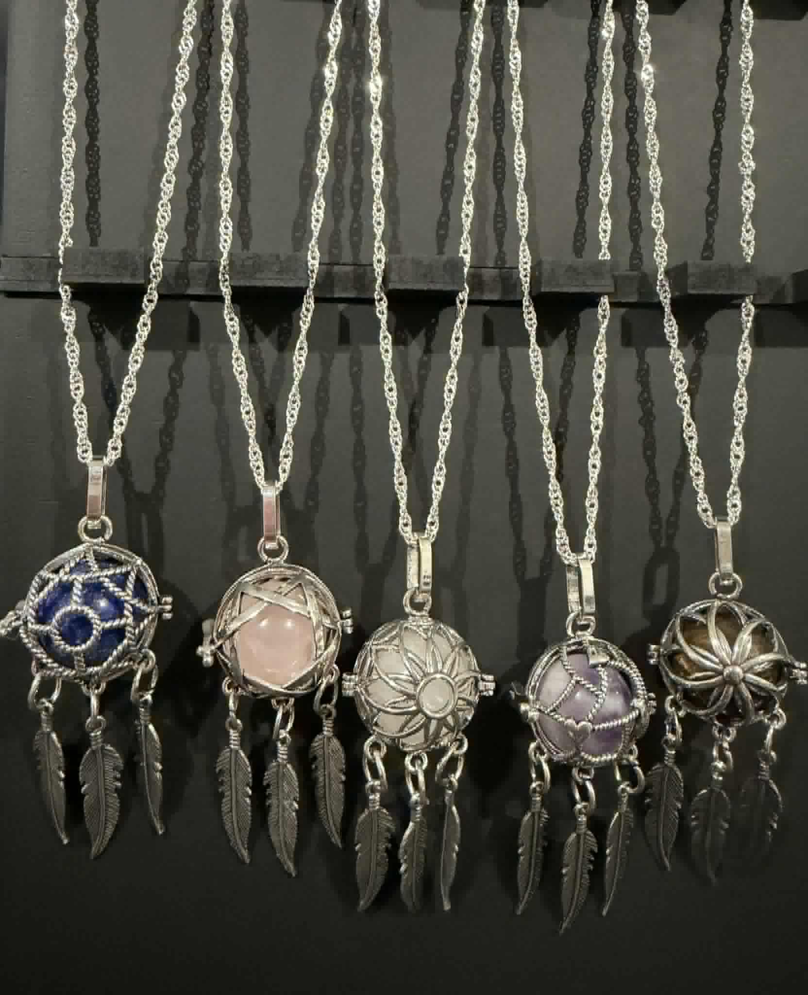 Dreamcatcher Bead Cage Necklace with Sterling Silver Chain