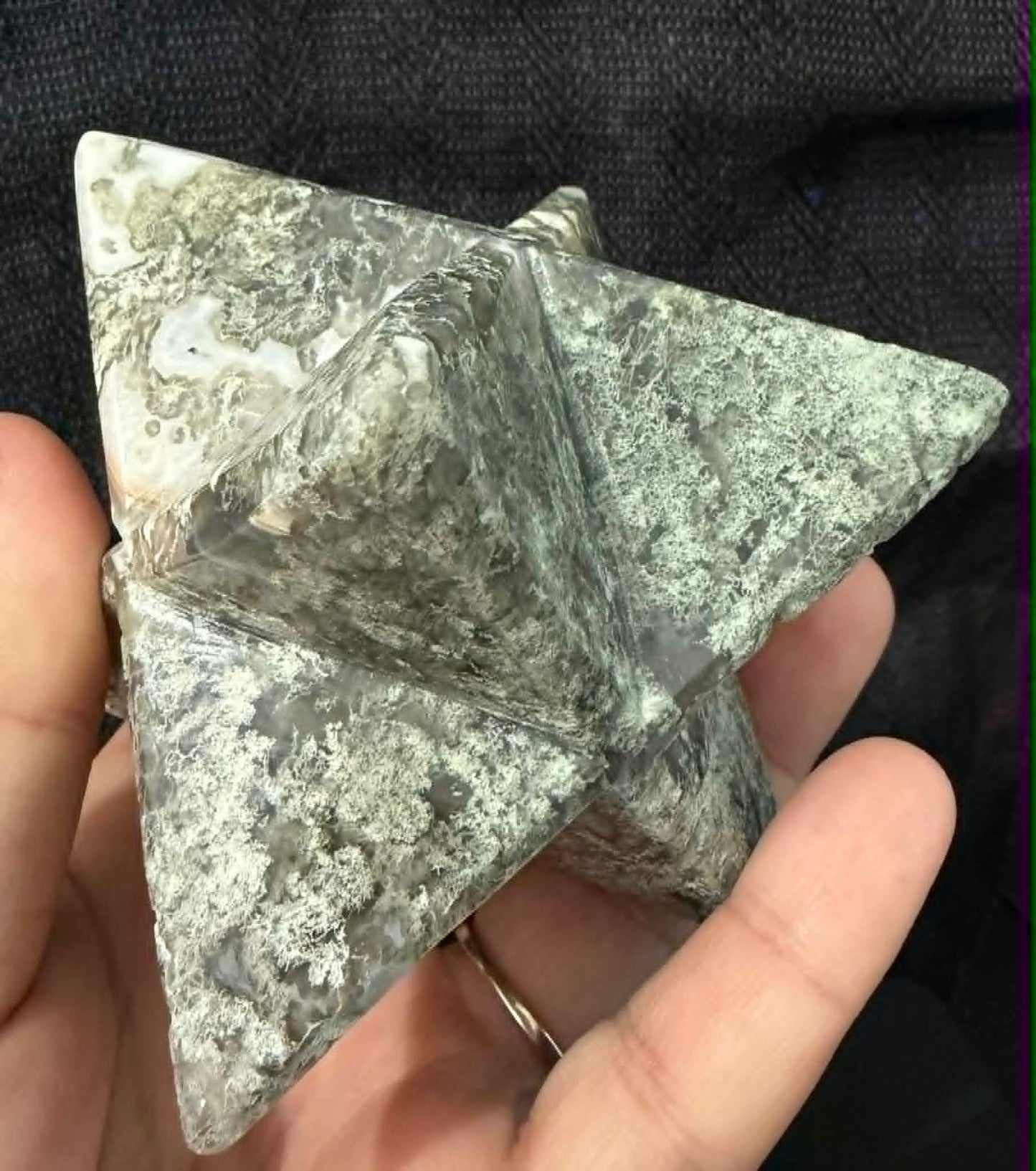 Moss Agate Merkaba Carving