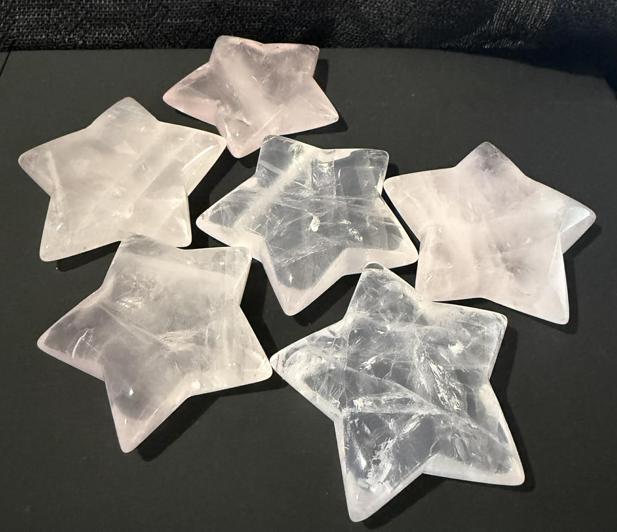 Rose Quartz Star and Moon Carvings