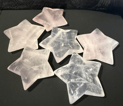 Rose Quartz Star and Moon Carvings