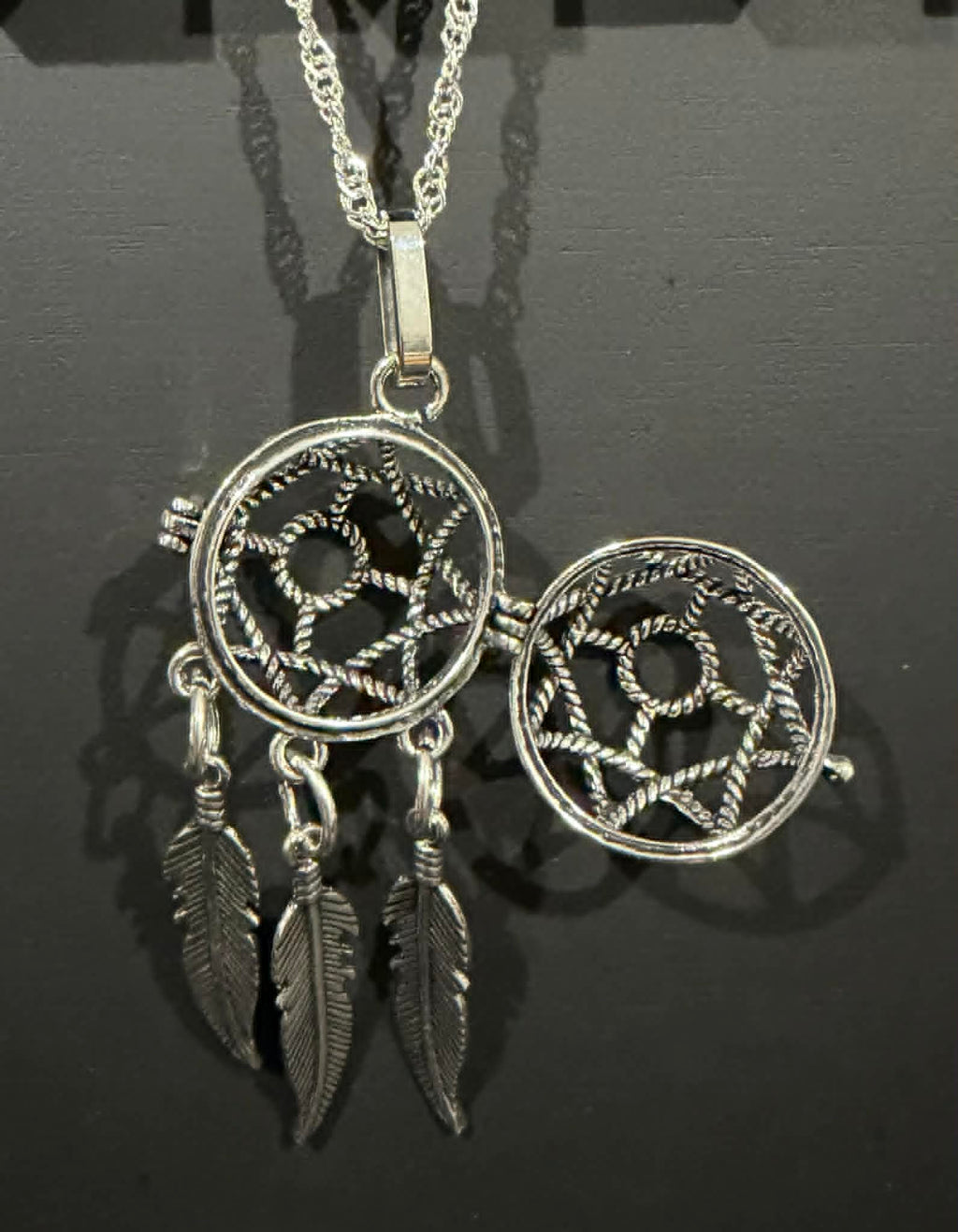 Dreamcatcher Bead Cage Necklace with Sterling Silver Chain