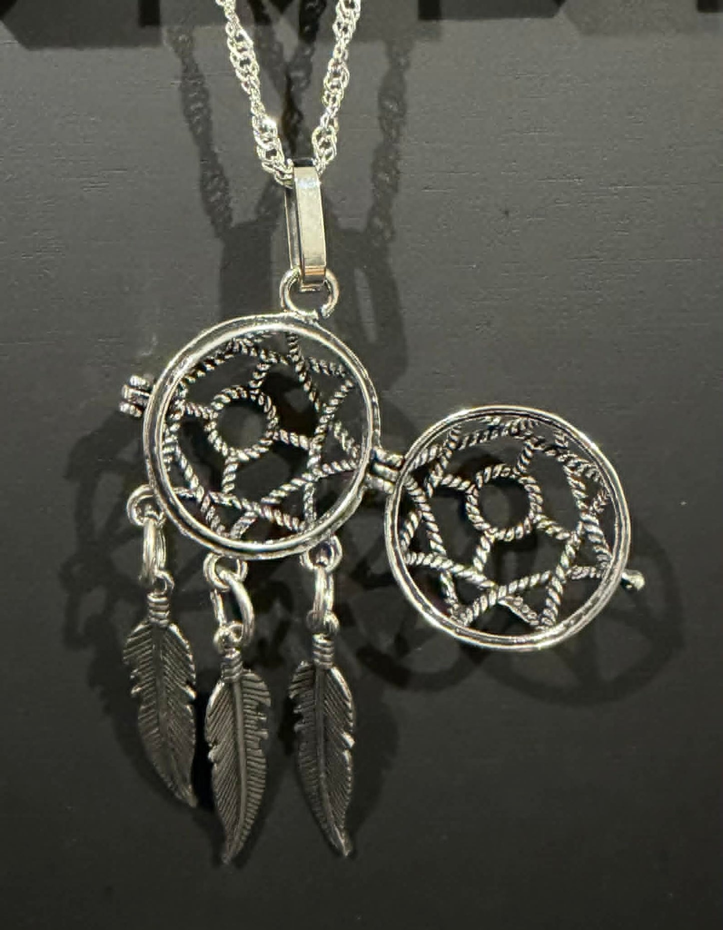 Dreamcatcher Bead Cage Necklace with Sterling Silver Chain