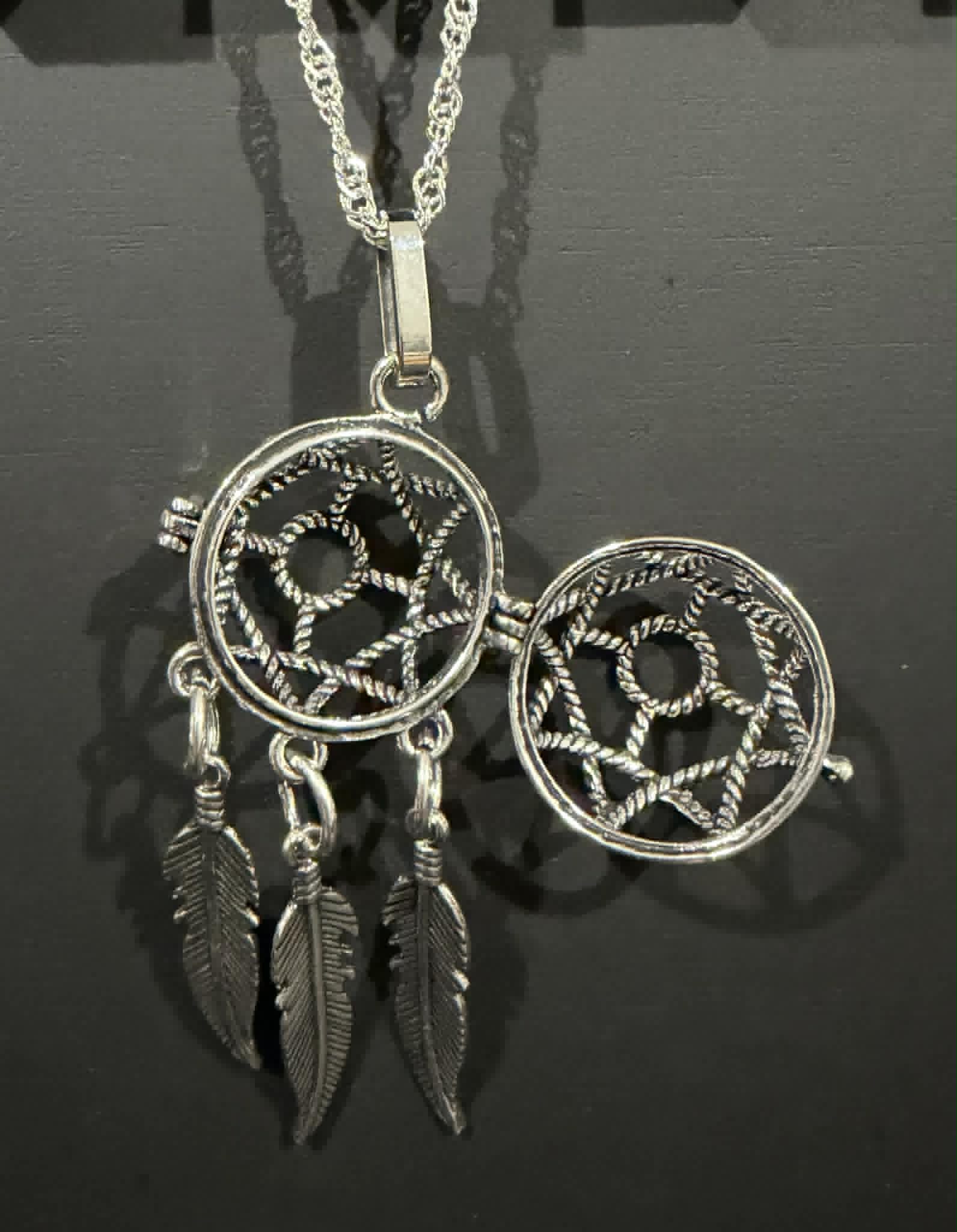 Dreamcatcher Bead Cage Necklace with Sterling Silver Chain