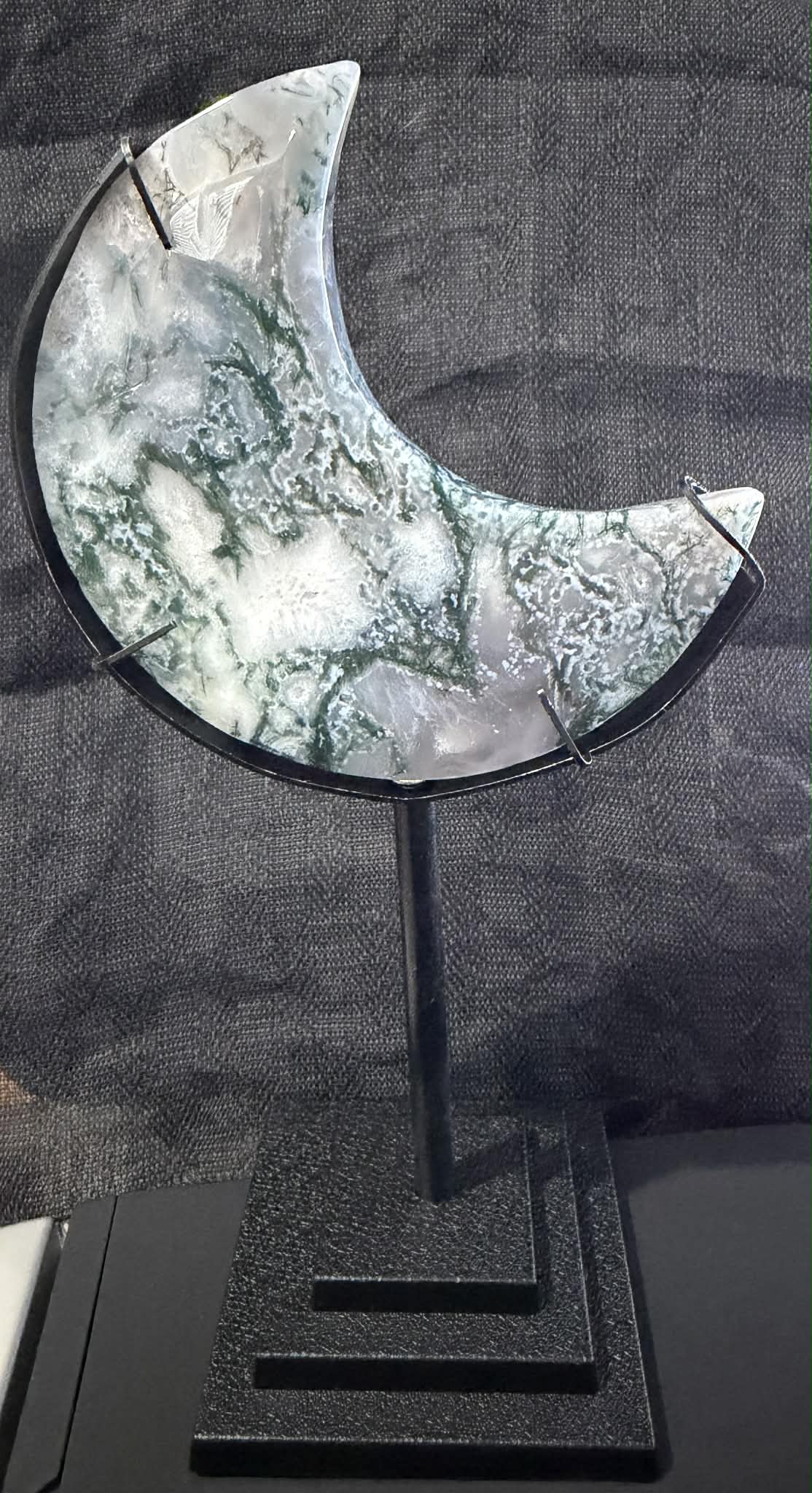 Moss Agate Moon on Stand