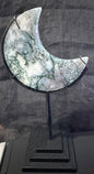 Moss Agate Moon on Stand