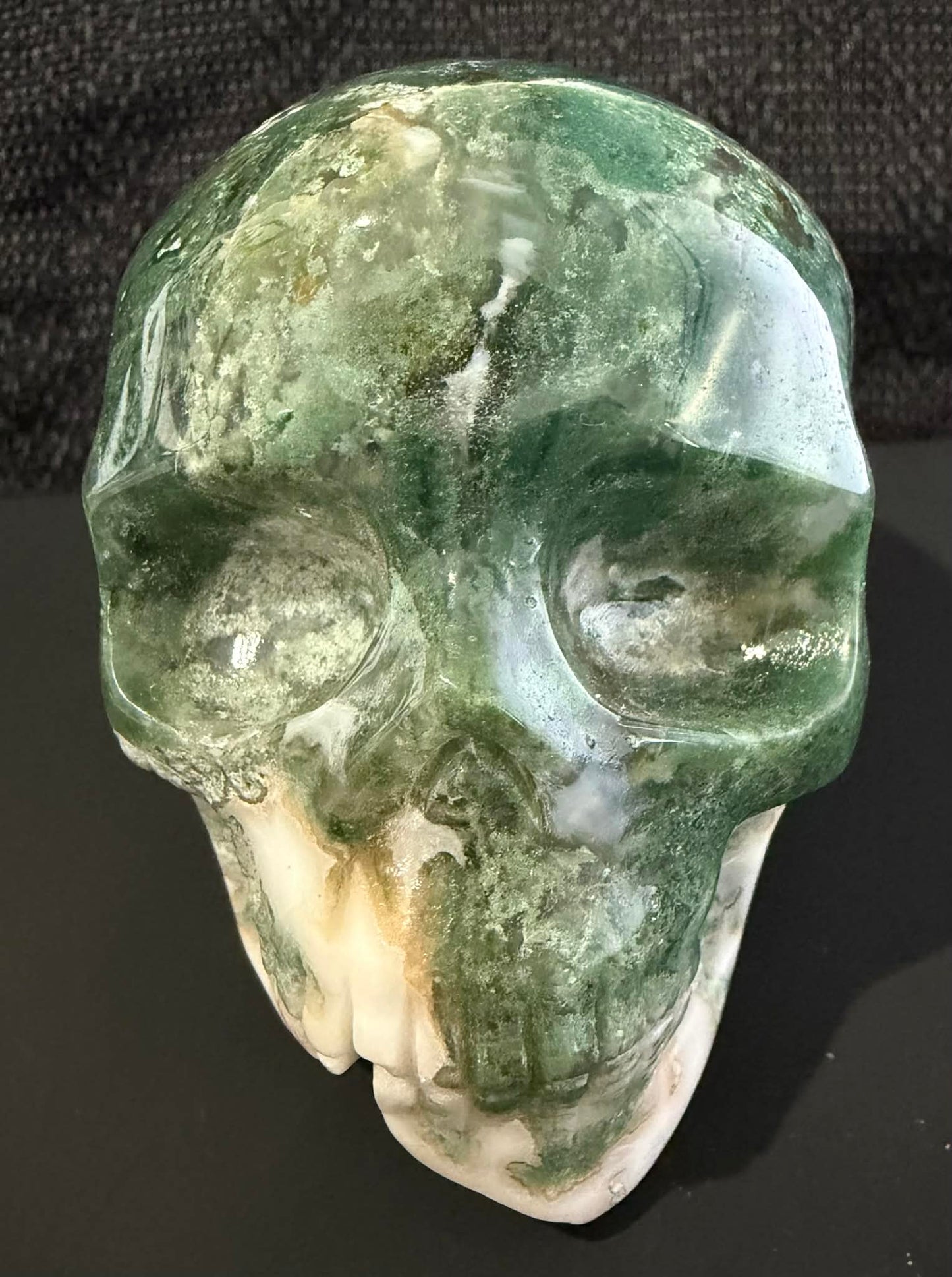Moss Agate Skull Carving