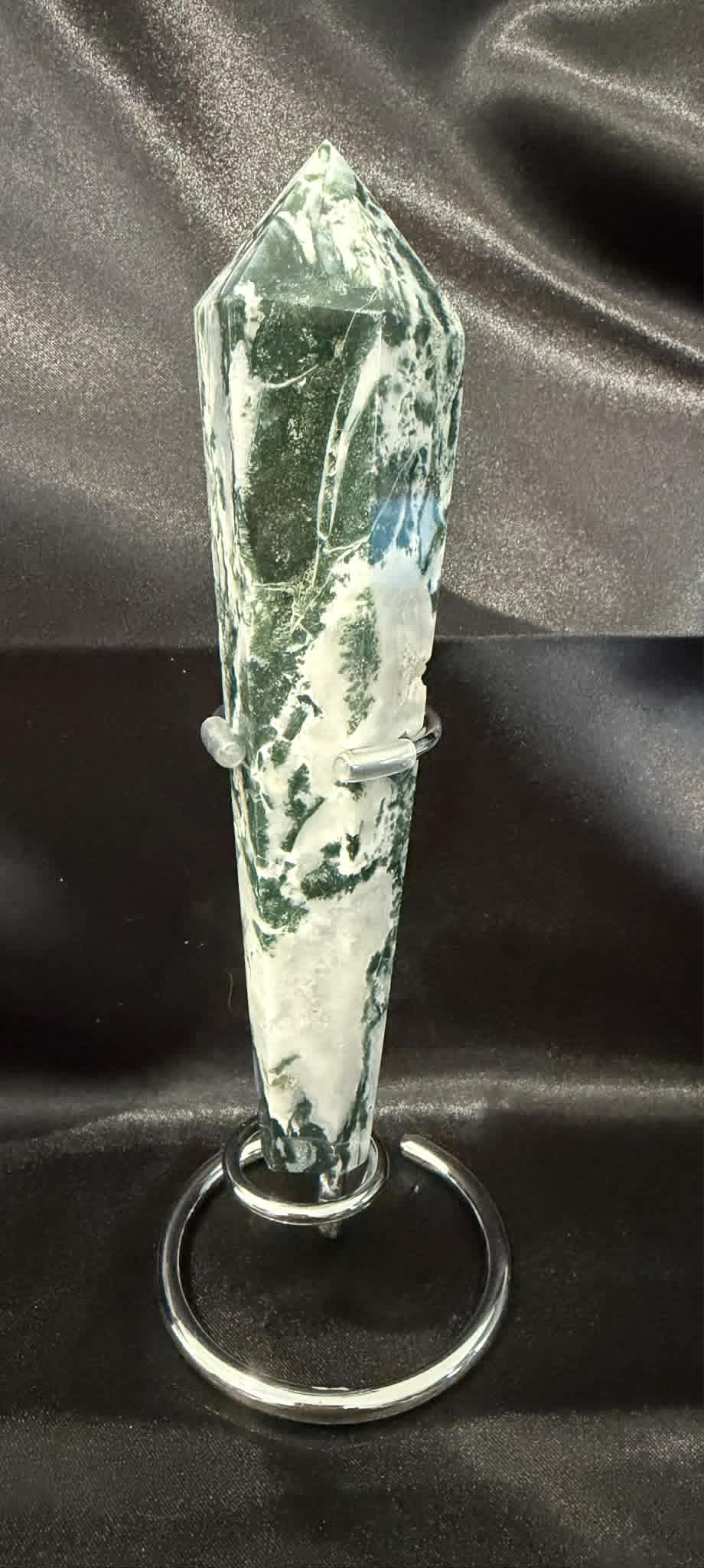Moss Agate Wand with Stand
