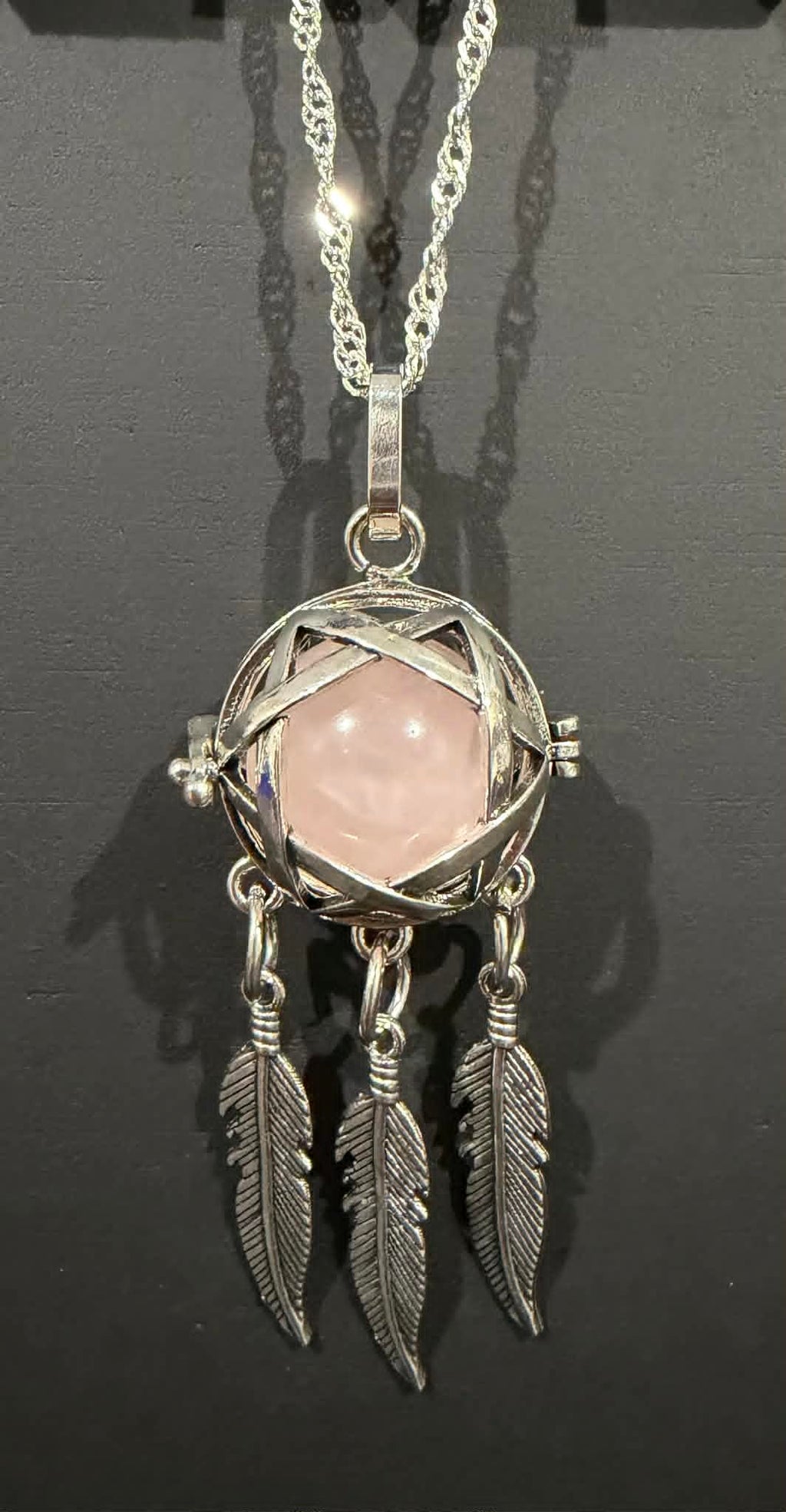 Dreamcatcher Bead Cage Necklace with Sterling Silver Chain