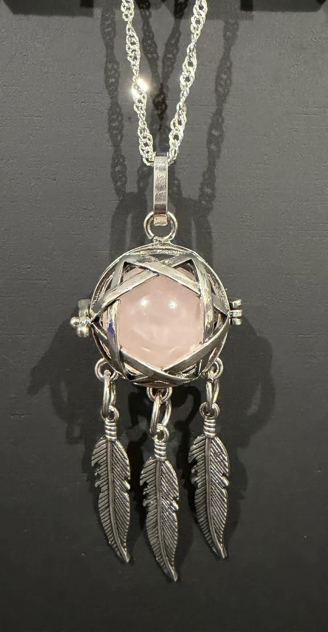 Dreamcatcher Bead Cage Necklace with Sterling Silver Chain