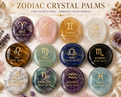 Crystal Palm Stones with Zodiac Symbols