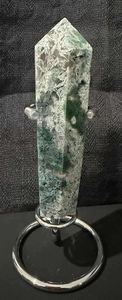 Moss Agate Wand with Stand