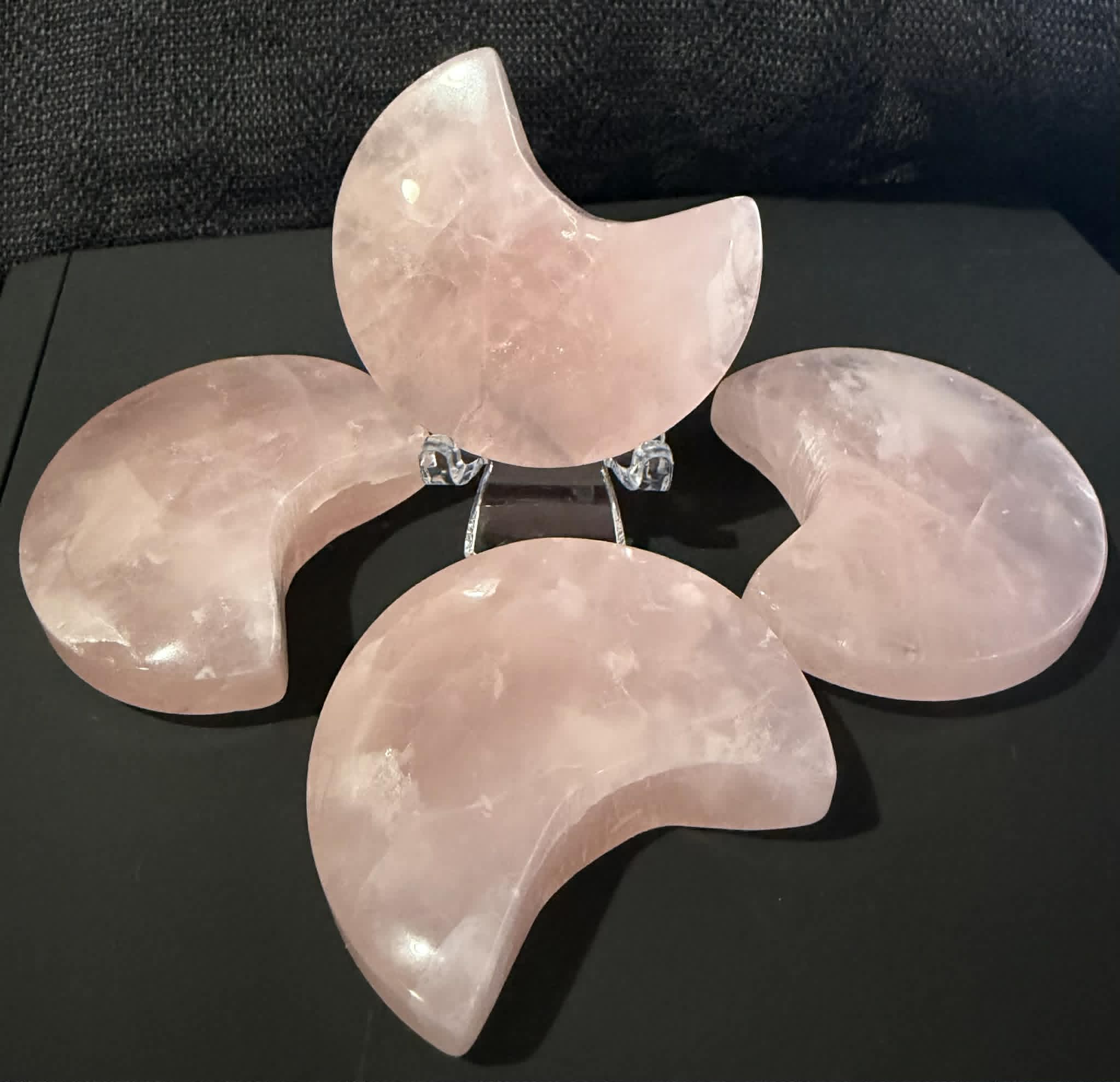 Rose Quartz Star and Moon Carvings