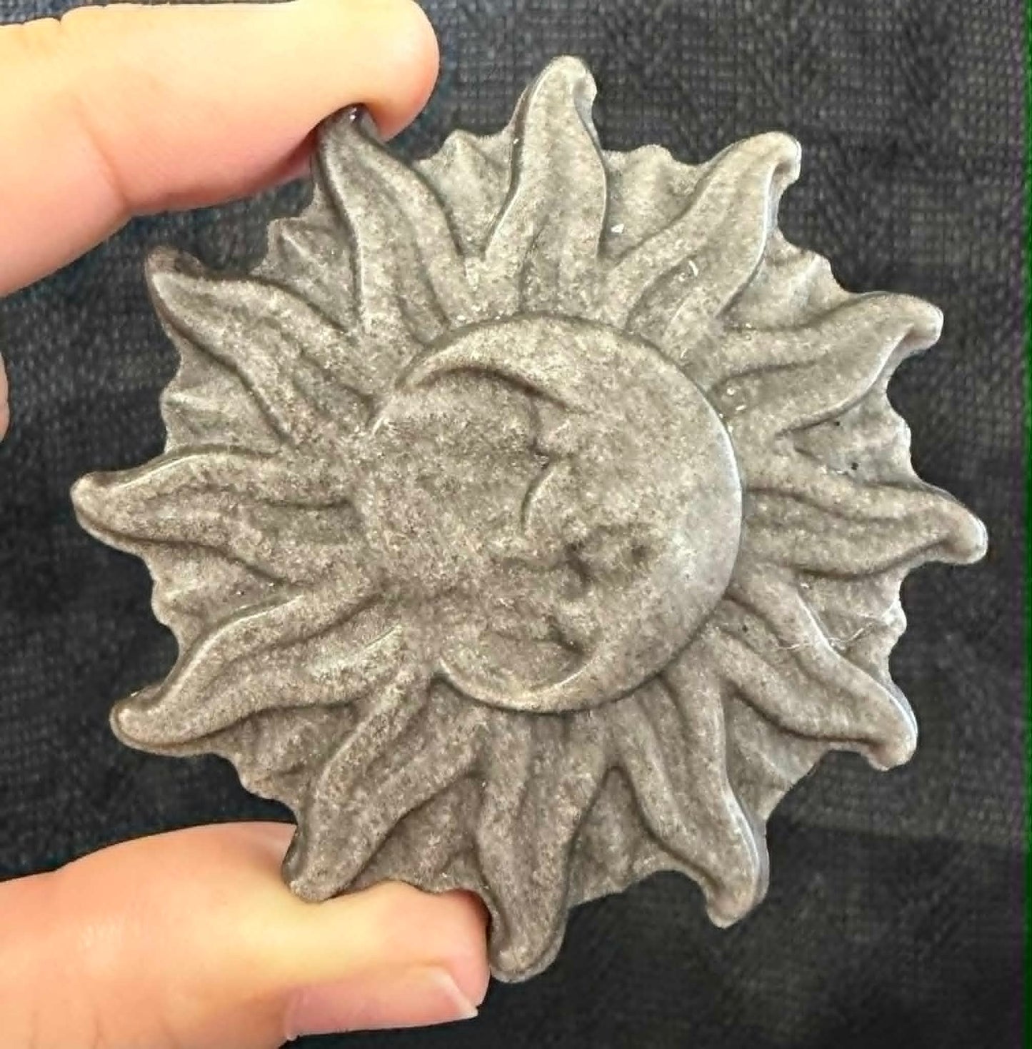 Moon & Sun Face Silver Obsidian Carving