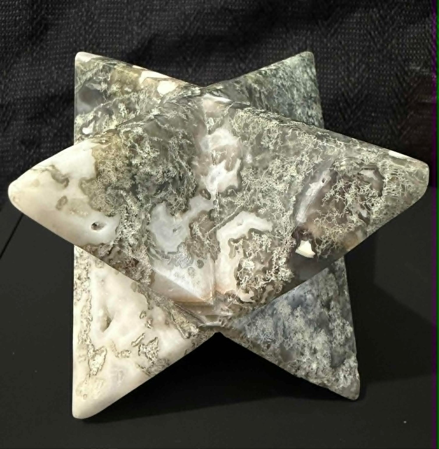 Moss Agate Merkaba Carving