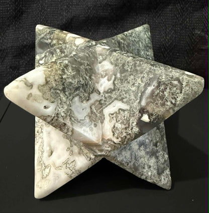 Moss Agate Merkaba Carving