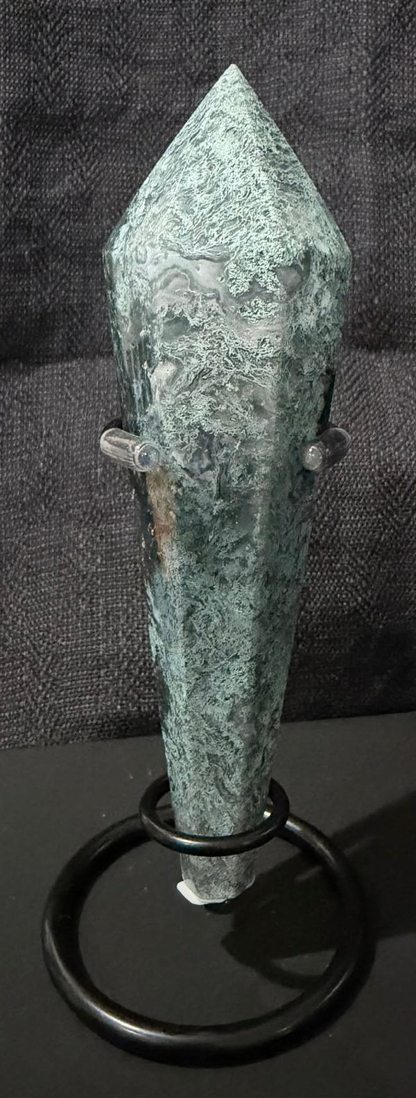 Moss Agate Wand with Stand