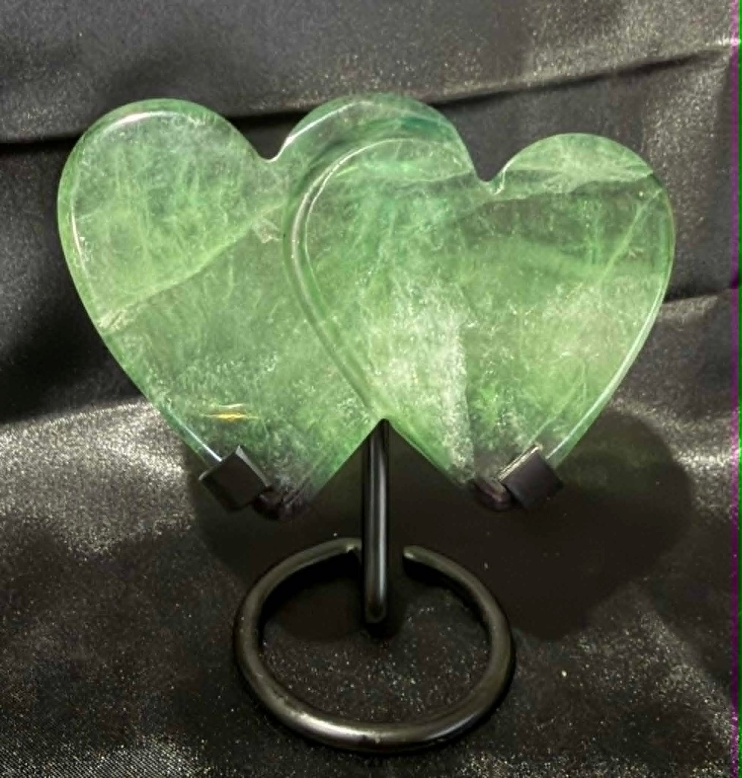 Double Fluorite Heart Carving with Stand