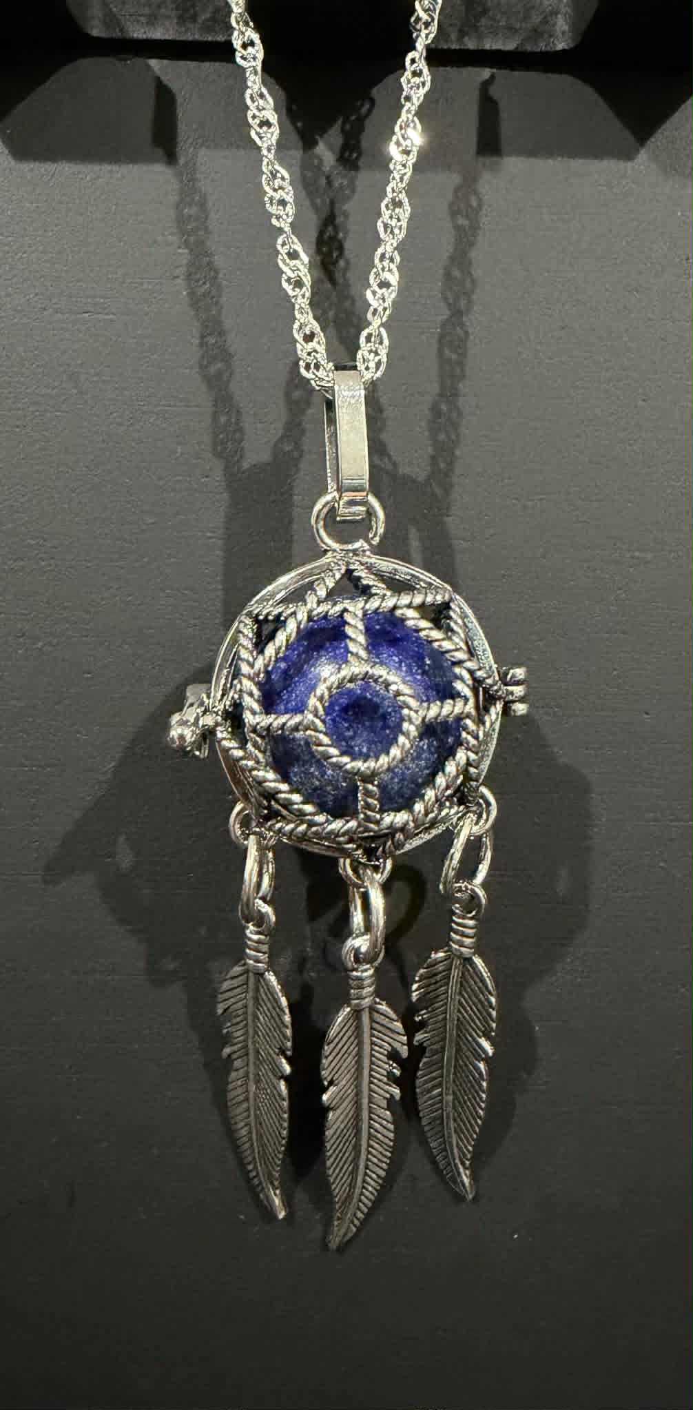 Dreamcatcher Bead Cage Necklace with Sterling Silver Chain