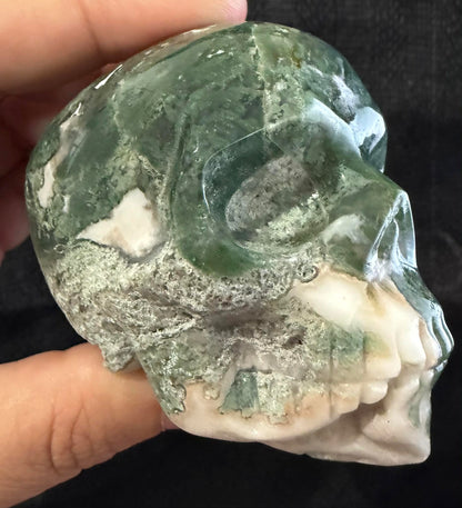 Moss Agate Skull Carving