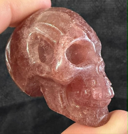 Larvikite & Strawberry Quartz Skull Carvings