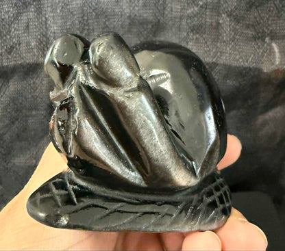 Silver Obsidian Snail Carving
