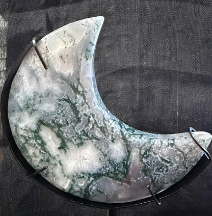 Moss Agate Moon on Stand