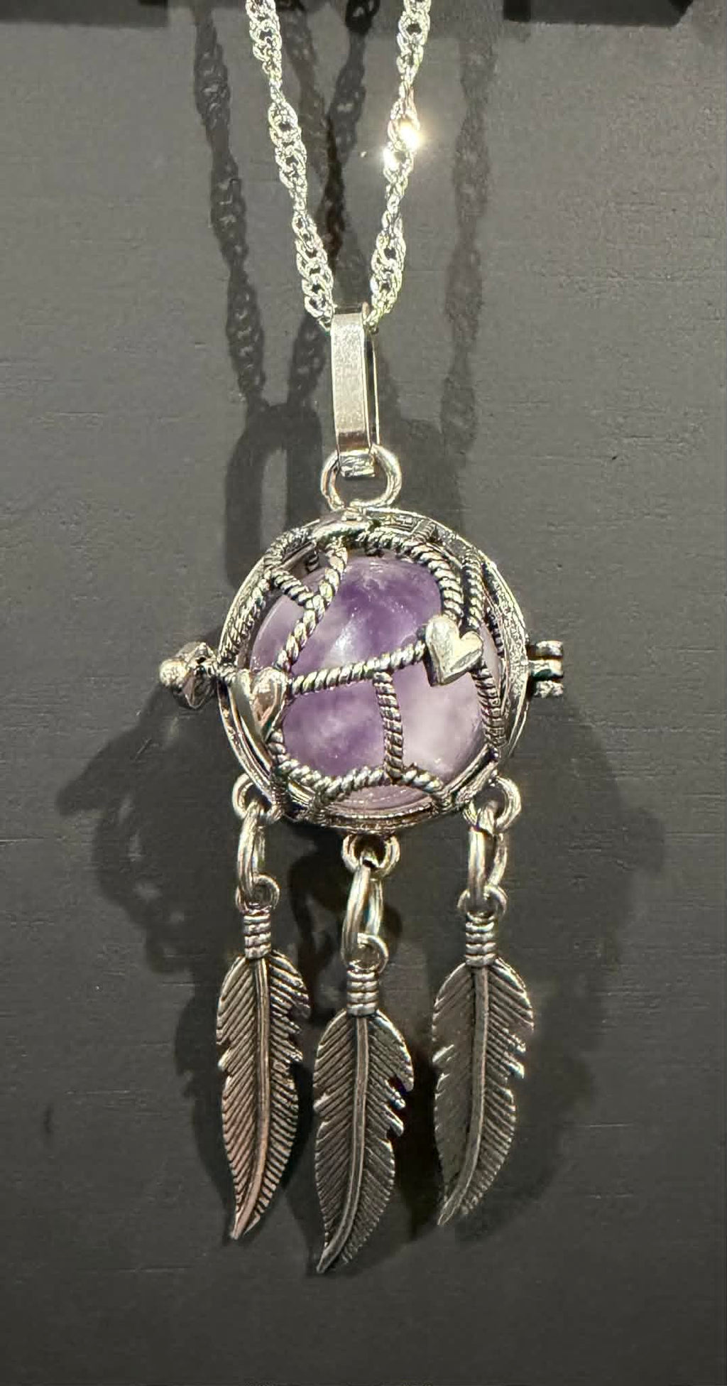 Dreamcatcher Bead Cage Necklace with Sterling Silver Chain