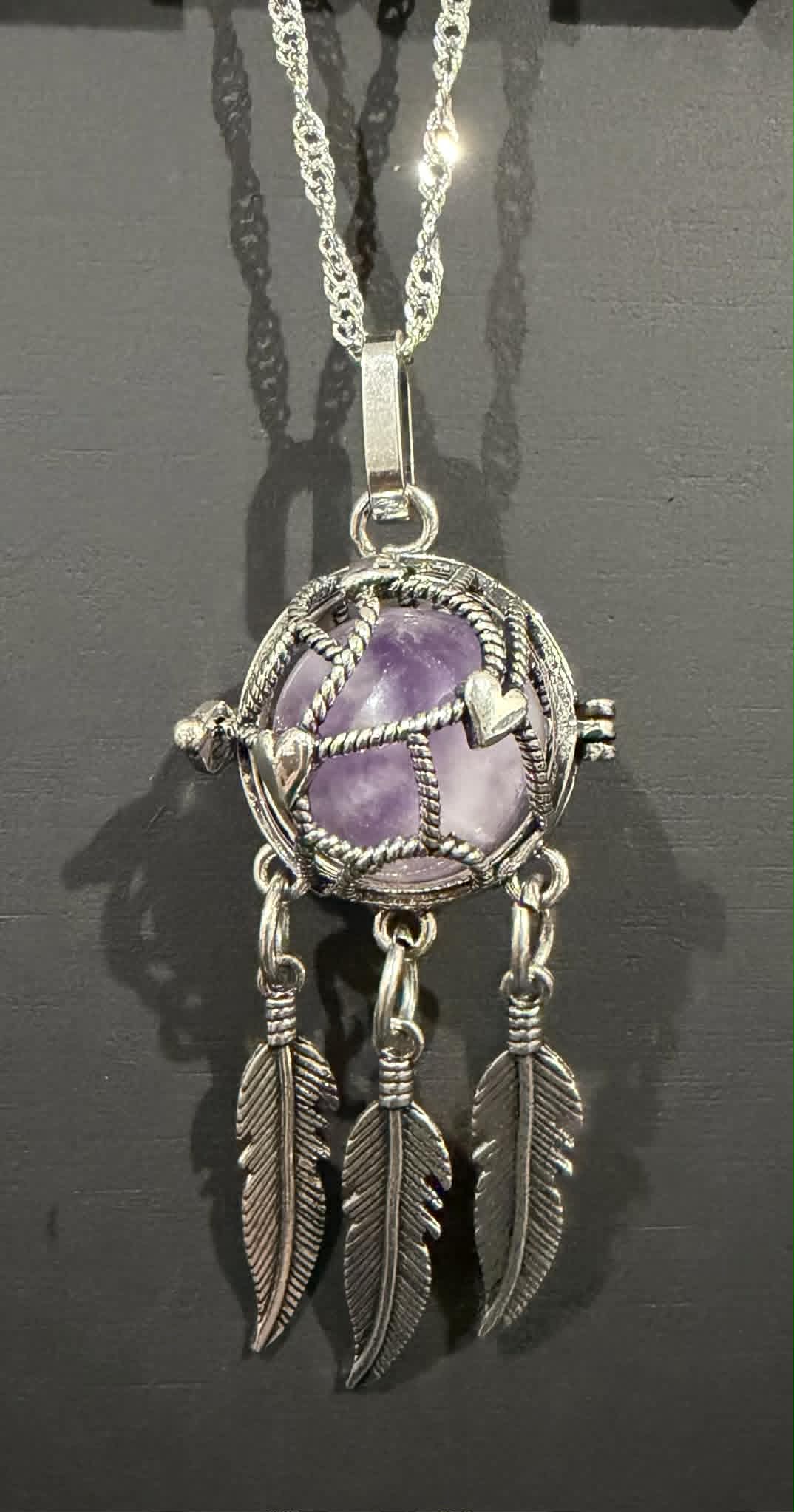 Dreamcatcher Bead Cage Necklace with Sterling Silver Chain