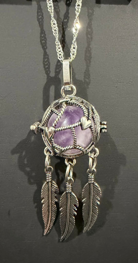 Dreamcatcher Bead Cage Necklace with Sterling Silver Chain