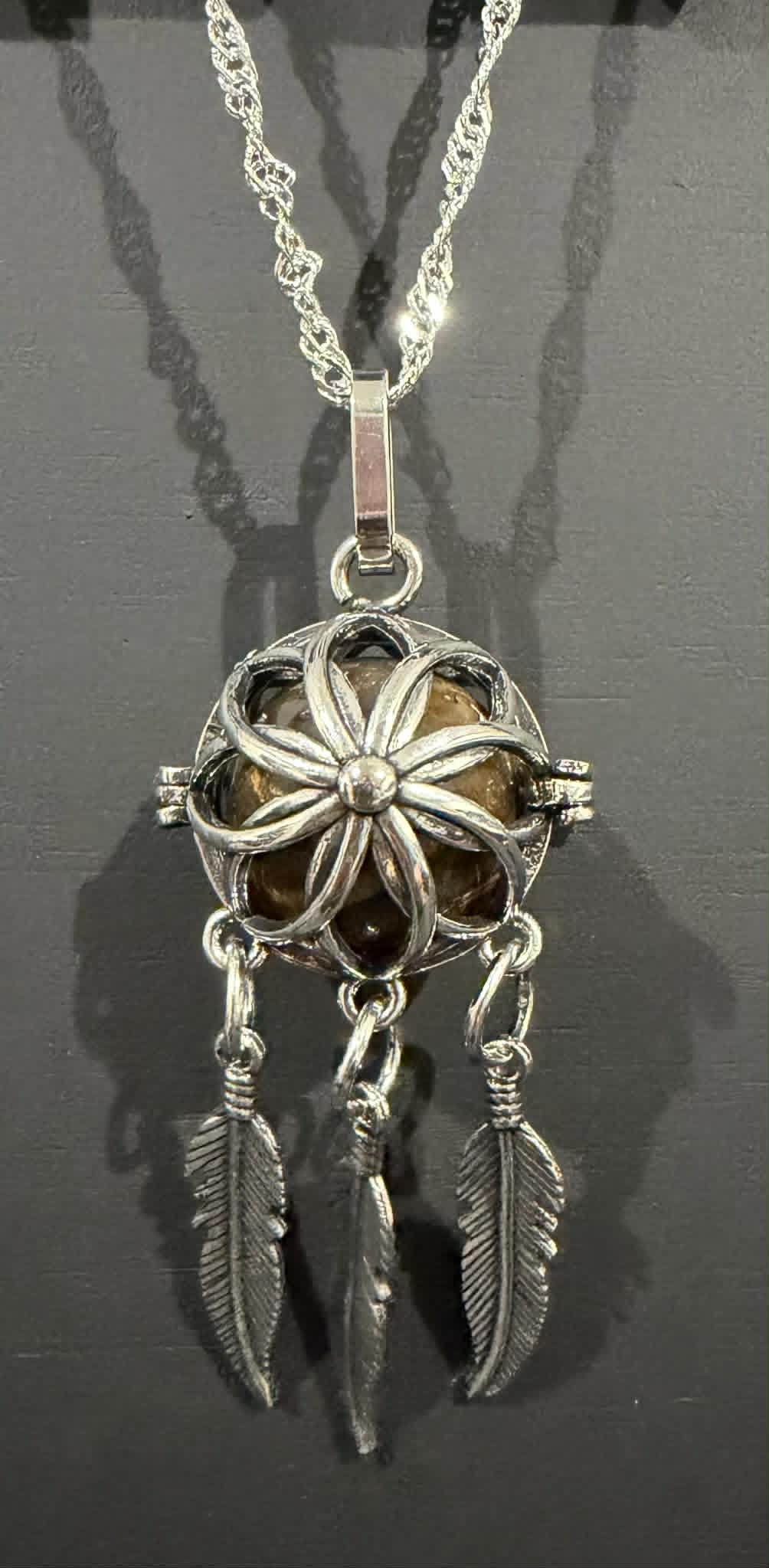 Dreamcatcher Bead Cage Necklace with Sterling Silver Chain
