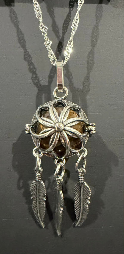 Dreamcatcher Bead Cage Necklace with Sterling Silver Chain